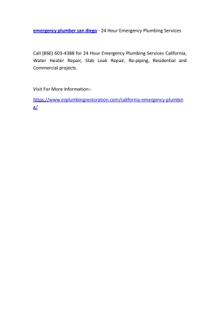 California Emergency Plumbing - 24 Hour Emergency Plumbing Services