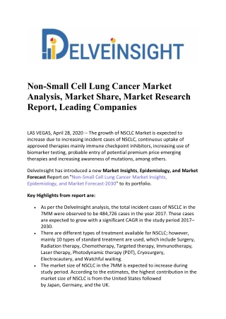 ﻿Non-Small Cell Lung Cancer Market is Expected to Increase With a CAGR of 10.7% for the Study Period of 2017-2030