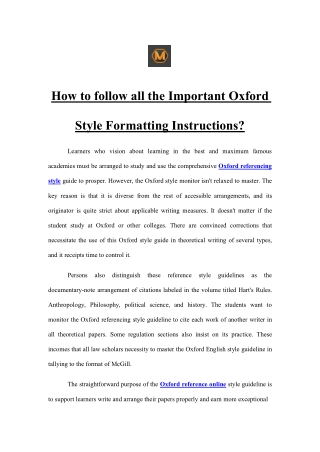 How to follow all the Important Oxford Style Formatting Instructions?