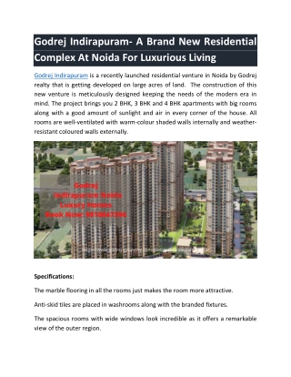 Godrej Indirapuram- A Brand New Residential Complex At Noida For Luxurious Living