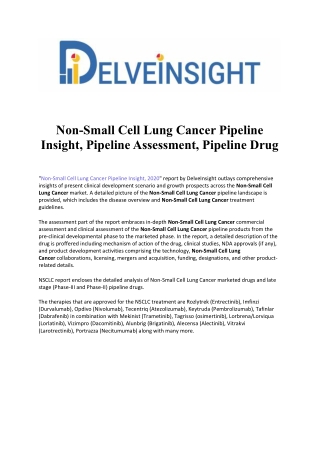 Non-Small Cell Lung Cancer Pipeline Insight | Non-Small Cell Lung Cancer Pipeline Assessment, Pipeline Drugs