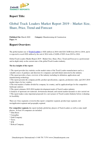 Track Loaders Market Report 2019