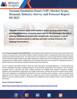 Vacuum Insulation Panel (VIP) Market Scope, Demand, Industry Survey and Forecast Report till 2023