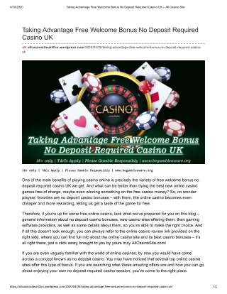 Taking Advantage Free Welcome Bonus No Deposit Required Casino UK