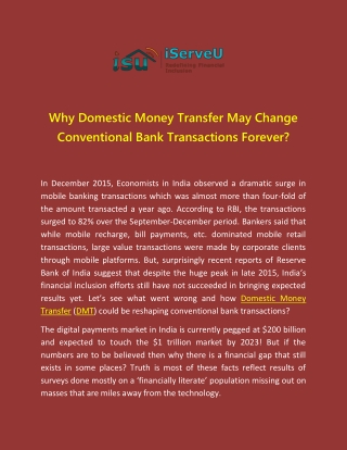 Why Domestic Money Transfer May Change Conventional Bank Transactions Forever?