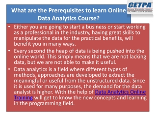 What are the Prerequisites to learn Online Data Analytics Course?