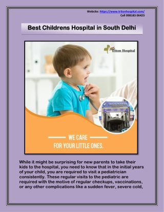 Best Childrens Hospital in South Delhi - Triton Hospital