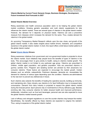 Vitamin Market by Current Trend, Demand, Scope, Business Strategies, Development, Future Investment And Forecasts to 202