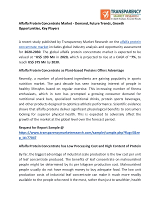 Alfalfa Protein Concentrate Market – Demand, Future Trends, Growth Opportunities, Key Players
