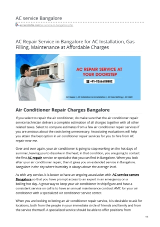 AC Repair And AC Installation Service in Bangalore