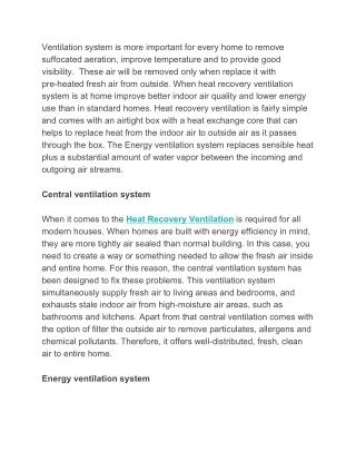 Heat Recovery Ventilation