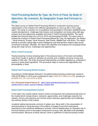 Feed Processing Market By Type, By Form of Feed, By Mode of Operation, By Livestock, By Geographic Scope And Forecast to