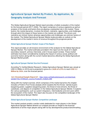 Agricultural Sprayer Market By Product, By Application, By Geography Analysis And Forecast