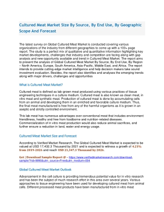 Cultured Meat Market Size By Source, By End Use, By Geographic Scope And Forecast