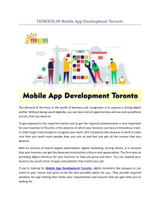 Mobile App Development  Company In Toronto | Yesweus