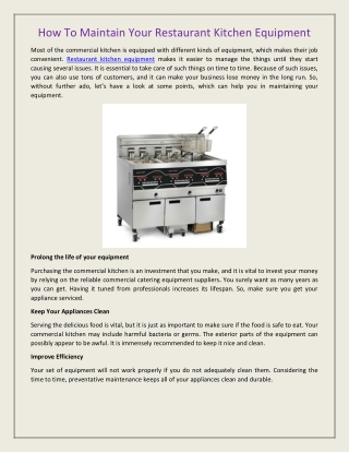How To Maintain Your Restaurant Kitchen Equipment
