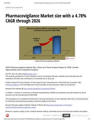 Pharmacovigilance Market size with a 4.78% CAGR through 2026