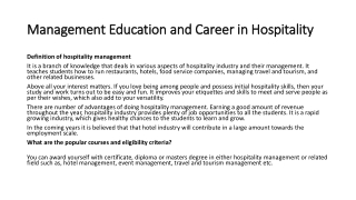 Management Education and Career in Hospitality