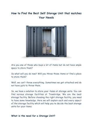 How to Find The Best Self Storage Unit That Matches Your Needs