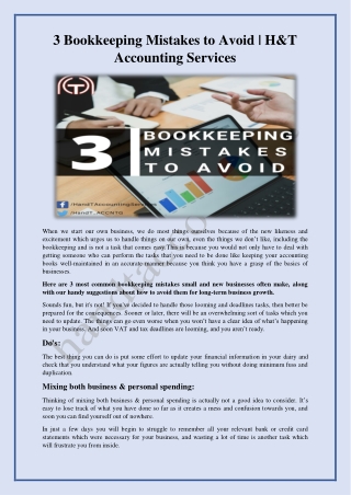 3 Bookkeeping Mistakes to Avoid | H&T Accounting Services
