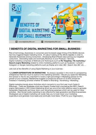 7 BENEFITS OF DIGITAL MARKETING FOR SMALL BUSINESS !