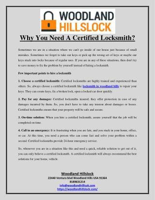Why You Need A Certified Locksmith?