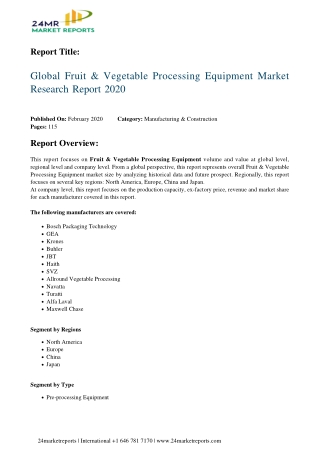 Fruit & Vegetable Processing Equipment Market Research Report 2020