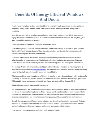 Benefits Of Energy Efficient Windows And Doors