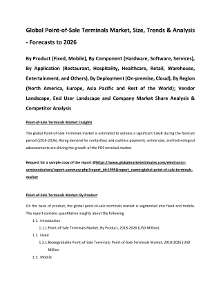 Global Point-of-Sale Terminals Market Size, Trends & Analysis- Forecasts to 2026