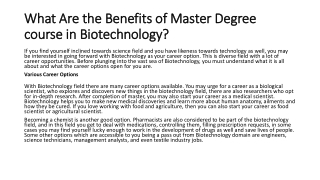Benefits of Masters Degree in Biotechnology