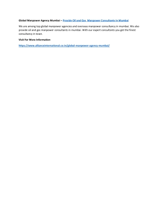 Global Manpower Agency Mumbai – Provide Oil and Gas  Manpower Consultants In Mumbai