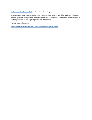 Professional Headhunters Delhi - Alliance Recruitment Agency