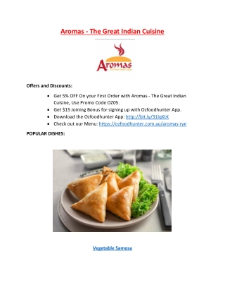 5% Off - Aromas The Great Indian Cuisine Rye, VIC