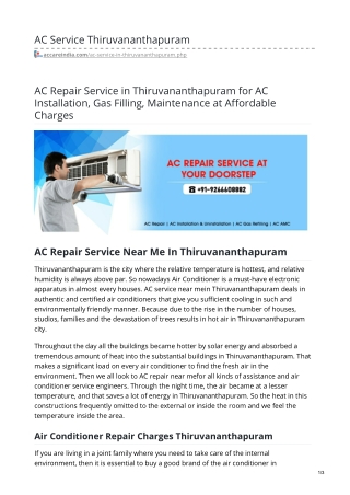 AC Repair Service in Thiruvananthapuram @ 9266608882