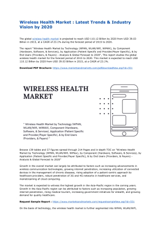 Early impacts of COVID-19 on Wireless Health Market – Exclusive Report by MarketsandMarkets™