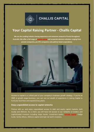 Your Capital Raising Partner - Challis Capital