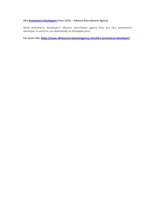 Hire Ecommerce Developers From 12/hr – Alliance Recruitment Agency