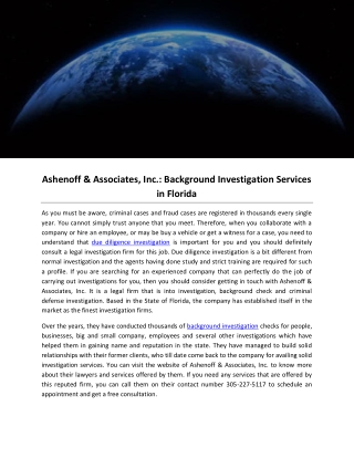 Ashenoff & Associates, Inc.: Background Investigation Services in Florida