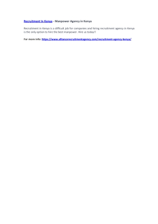 Recruitment In Kenya - Manpower Agency in Kenya