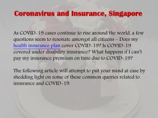 Covid-19 and Insuranc Singapore