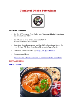 5% Off - Tandoori Dhaba Indian restaurant Menu in Petersham NSW