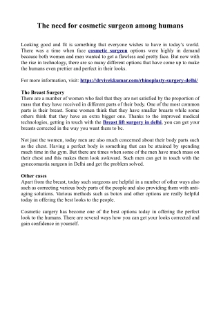The need for cosmetic surgeon among humans
