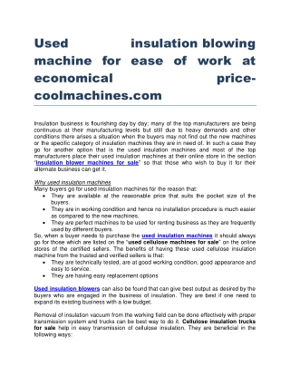 Used insulation blowing machine for ease of work at economical price coolmachines.com