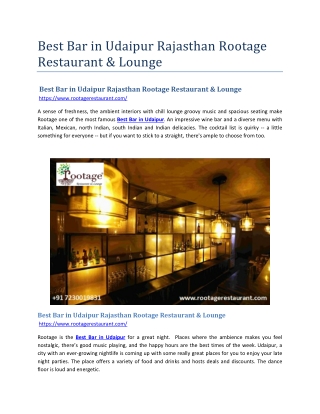 Best Bar in Udaipur Rajasthan Rootage Restaurant & Lounge