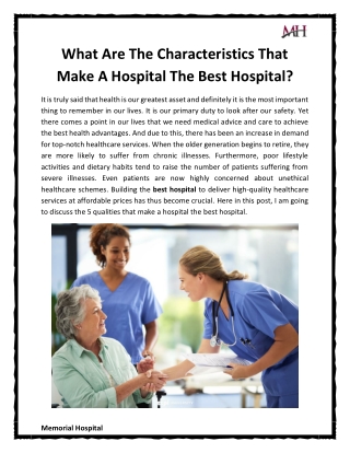 What Are The Characteristics That Make A Hospital The Best Hospital?