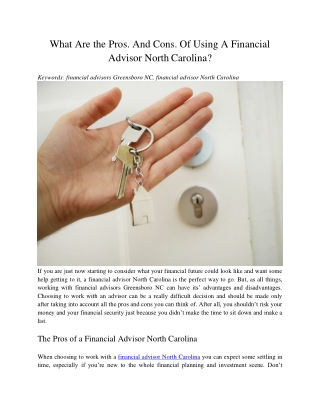 What Are the Pros. And Cons. Of Using A Financial Advisor North Carolina?