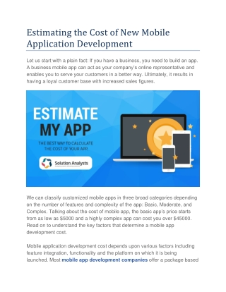 Estimating the Cost of New Mobile Application Development