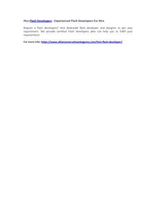 Hire Flash Developers - Experienced Flash Developers For Hire