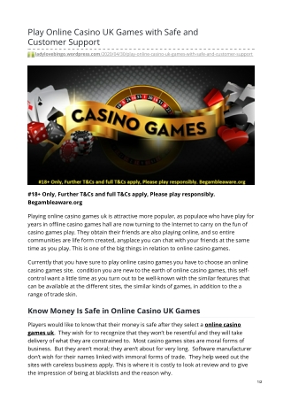 Play Online Casino UK Games with Safe and Customer Support