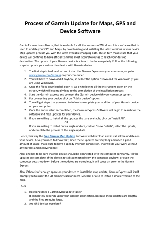 Process of Garmin Update for Maps, GPS and Device Software